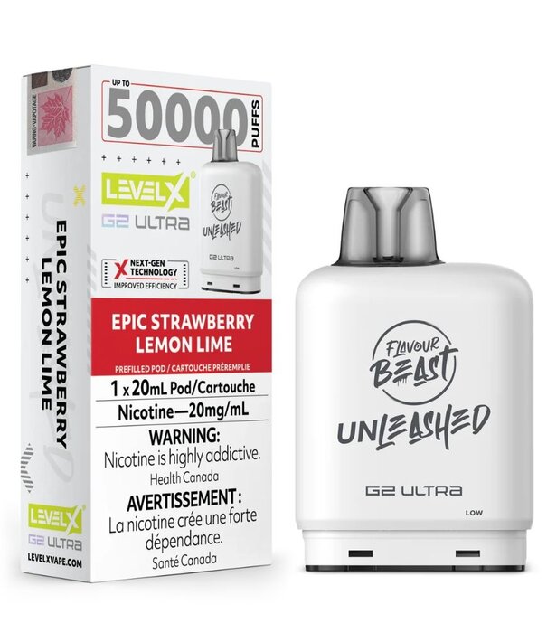 level X Epic Strawberry Lemon Lime Flavour Beast Unleashed  Level X G2 Ultra 50k Disposable Vape Pod
