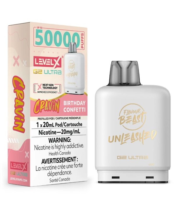 level X Birthday Confetti Flavour Beast Unleashed Cravin Level X G2 Ultra 50k Disposable Vape Pod