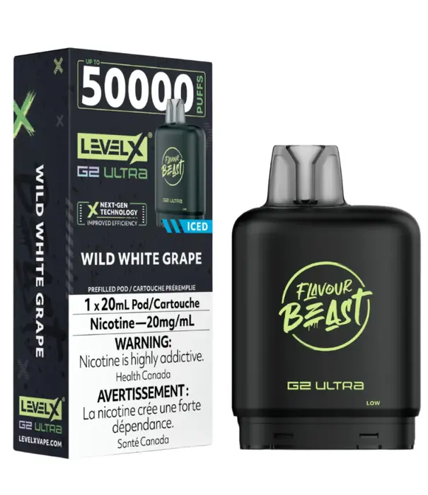 level X Wild White Grape Ice Flavour Beast Level X G2 Ultra 50k Disposable Vape Pod
