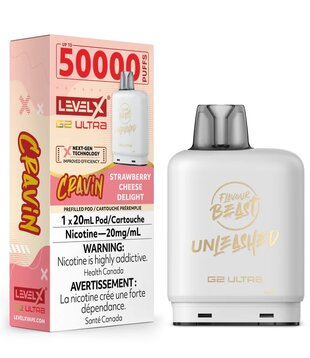 Strawberry Cheese Delight Flavour Beast Unleashed Cravin Level X G2 Ultra 50k Disposable Vape Pod