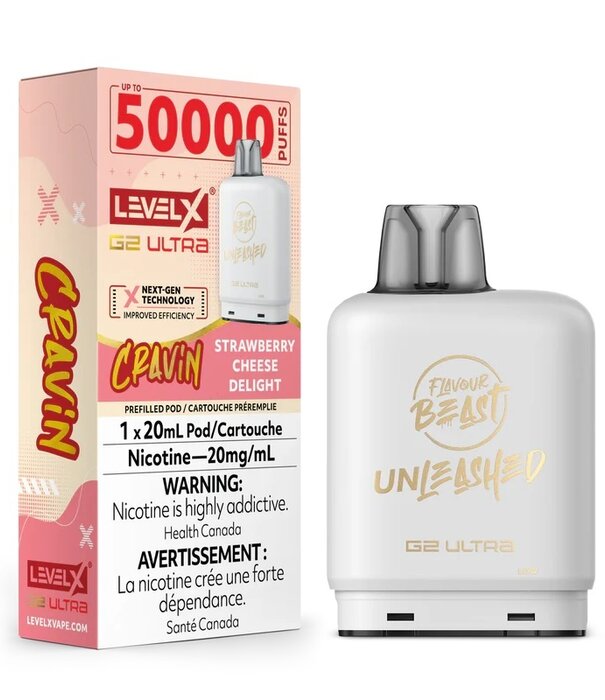 level X Strawberry Cheese Delight Flavour Beast Unleashed Cravin Level X G2 Ultra 50k Disposable Vape Pod