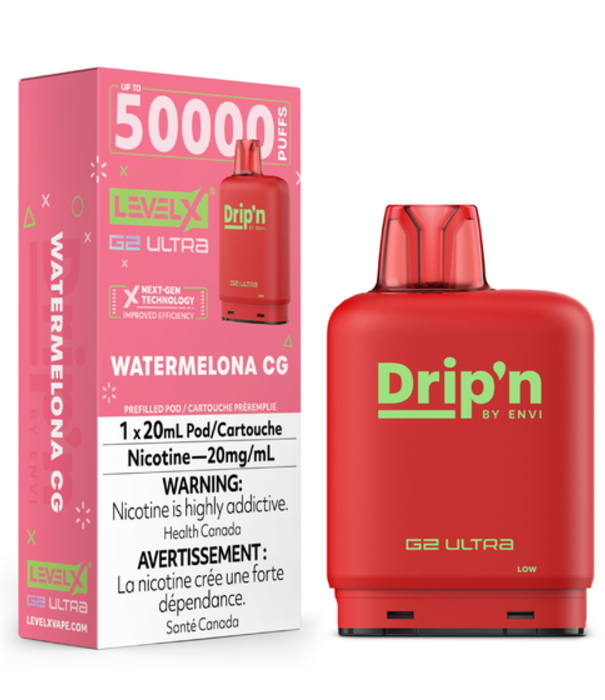 level X Watermelona CG Drip’N by Envi Level X G2 Ultra 50k Disposable Vape Pod