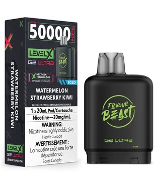 Watermelon Strawberry Kiwi Ice Flavour Beast Level X G2 Ultra 50k Disposable Vape Pod