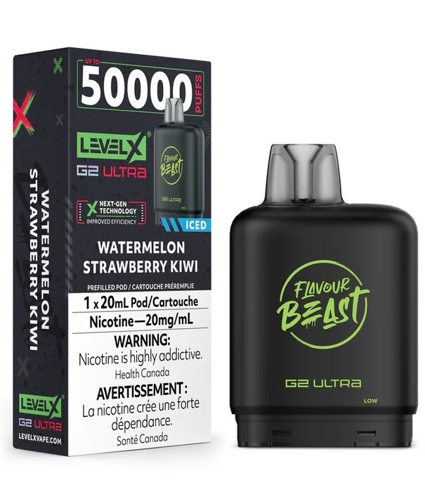 level X Watermelon Strawberry Kiwi Ice Flavour Beast Level X G2 Ultra 50k Disposable Vape Pod