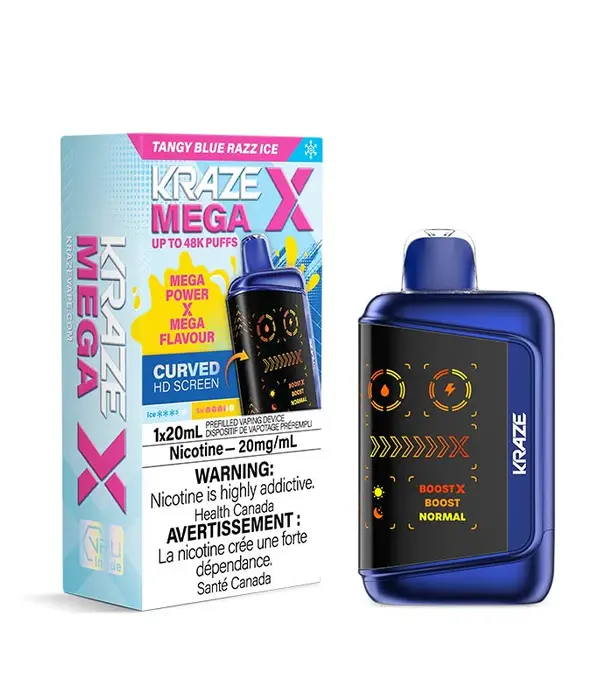 Kraze Tangy Blue Razz Ice Kraze Mega X 48k Rechargeable Disposable