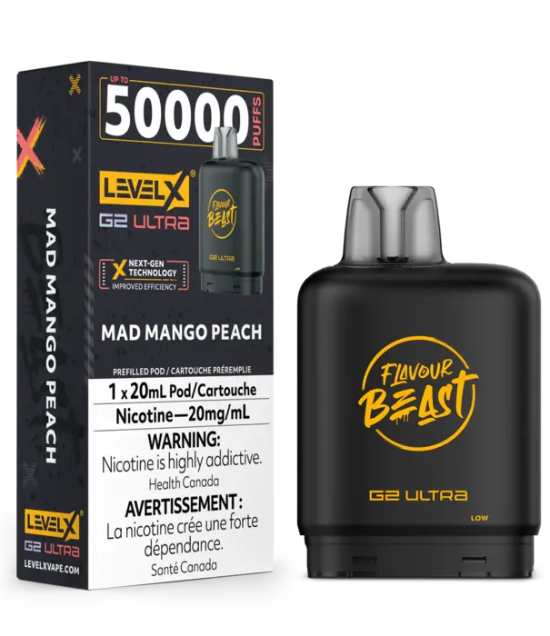 level X Mad Mango Peach Flavour Beast Level X G2 Ultra 50K Disposable Vape Pod