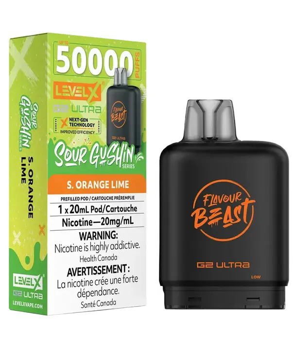 level X S Orange Lime Flavour Beast Level X G2 Ultra 50k Disposable Vape Pod