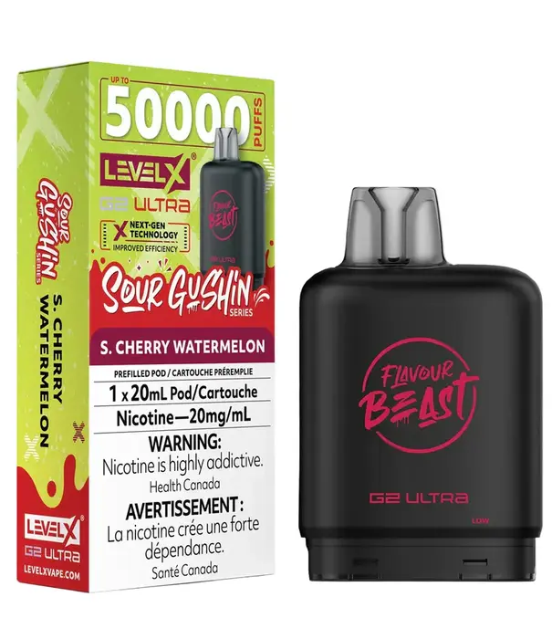 level X S Cherry Watermelon Flavour Beast Sour Gushin Level X G2 Ultra 50k Disposable Vape Pod