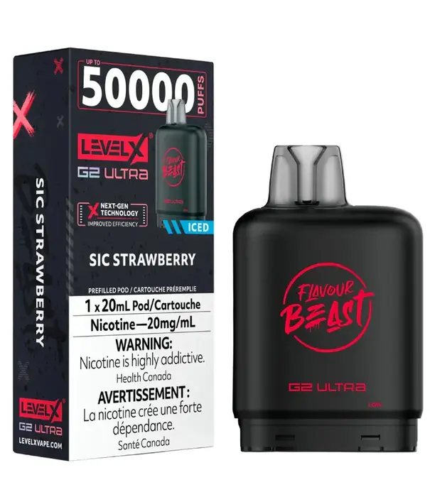 level X Sic Strawberry Ice Flavour Beast Level X G2 Ultra 50k Disposable Vape Pod
