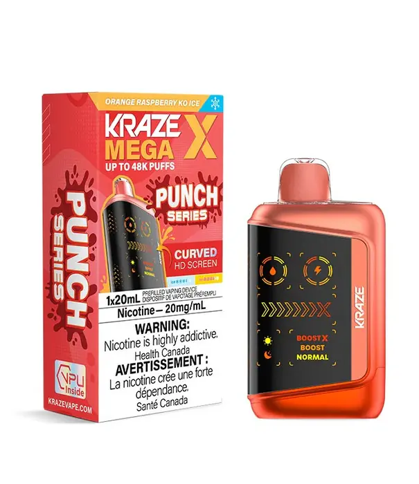 Kraze Orange Raspberry KO Ice Kraze Mega X 48k Rechargeable Disposable