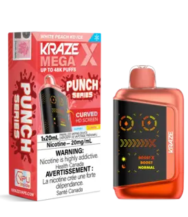 White Peach KO Ice Kraze Mega X 48k Rechargeable Disposable