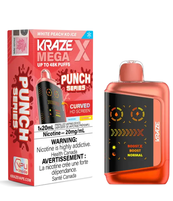 Kraze White Peach KO Ice Kraze Mega X 48k Rechargeable Disposable