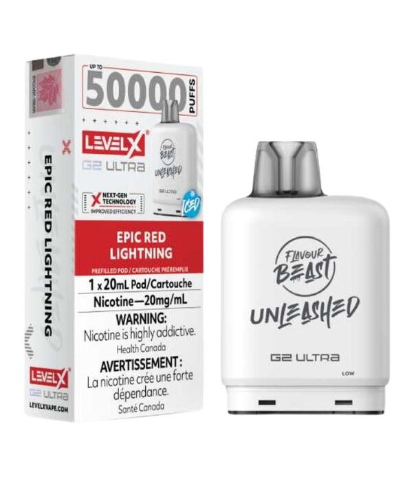 level X Epic Red Lightning Ice Flavour Beast Unleashed Level X G2 Ultra 50k Disposable Vape Pod