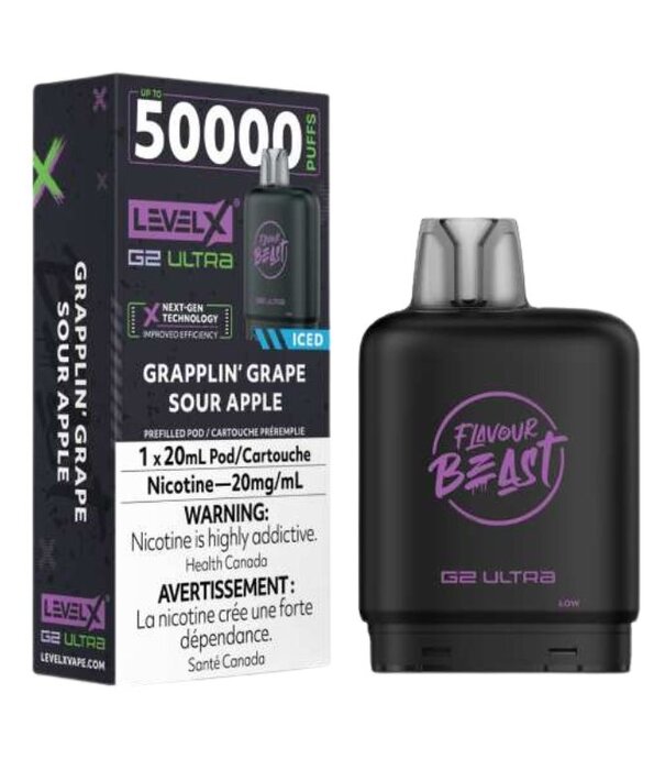 level X Graplin Grape Sour Apple Ice Flavour Beast Level X G2 Ultra 50k Disposable Vape Pod