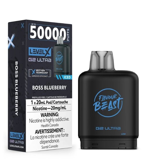 level X Boss Blueberry Ice Flavour Beast Level X G2 Ultra 50k Disposable Vape Pod