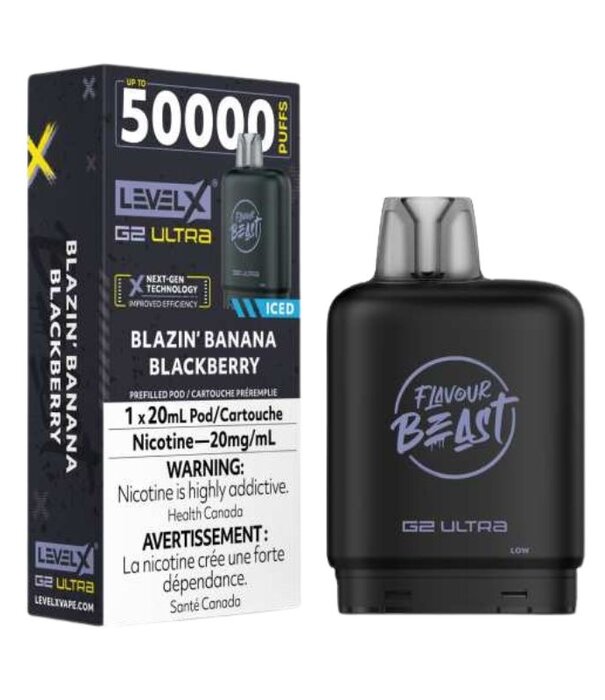 level X Blazin Banana Blackberry Ice Flavour Beast Level X G2 Ultra 50k Disposable Vaoe Pod
