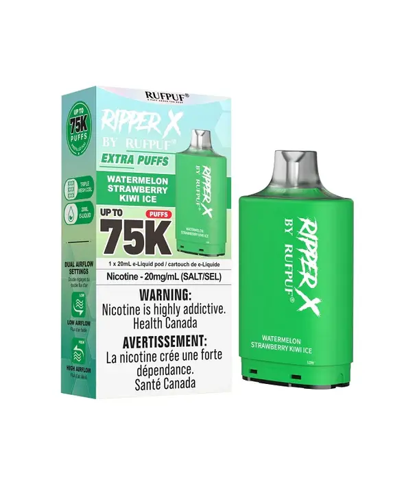 Ripper X by RUFPUF Watermelon Strawberry Kiwi Ice Ripoer X by RUFPUF 75k Disposable Vape Pod
