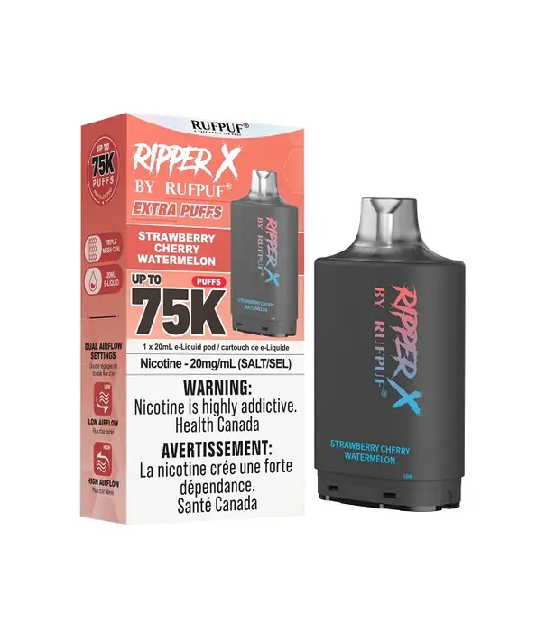 Ripper X by RUFPUF Strawberry Cherry Watermelon Ripper X by RUFPUF 75k Disposable Vape Pod