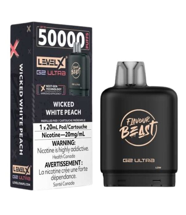 level X Wicked White Peach Flavour Beast Level X G2 Ultra 50k Disposable Vape Pod