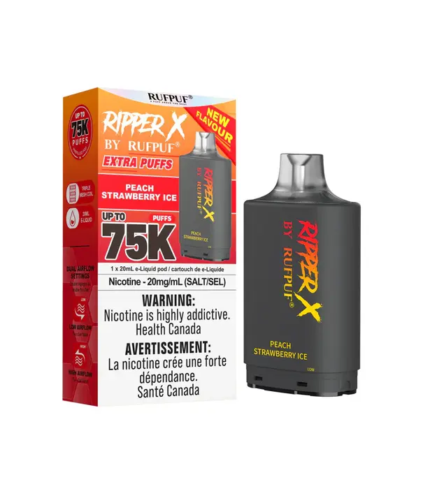 Ripper X by RUFPUF Peach Strawberry Ice Ripper X by RUFPUF 75k Disposable Vape Pod
