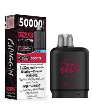 Doc Fizz Ice Flavour Beast Chuggin Level X G2 Ultra 50k Disposable  Vape Pod