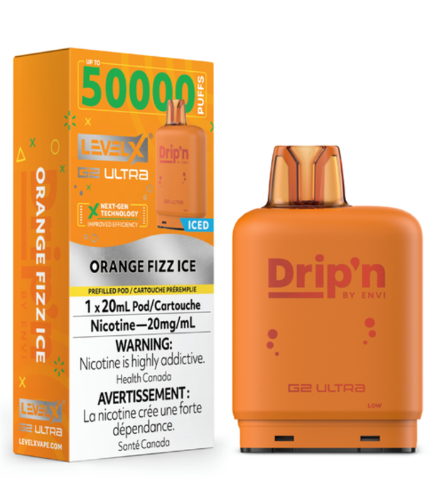 level X Orange Sparkle Ice Drip’N Level X G2 Ultra 50k Disposable Vape Pod