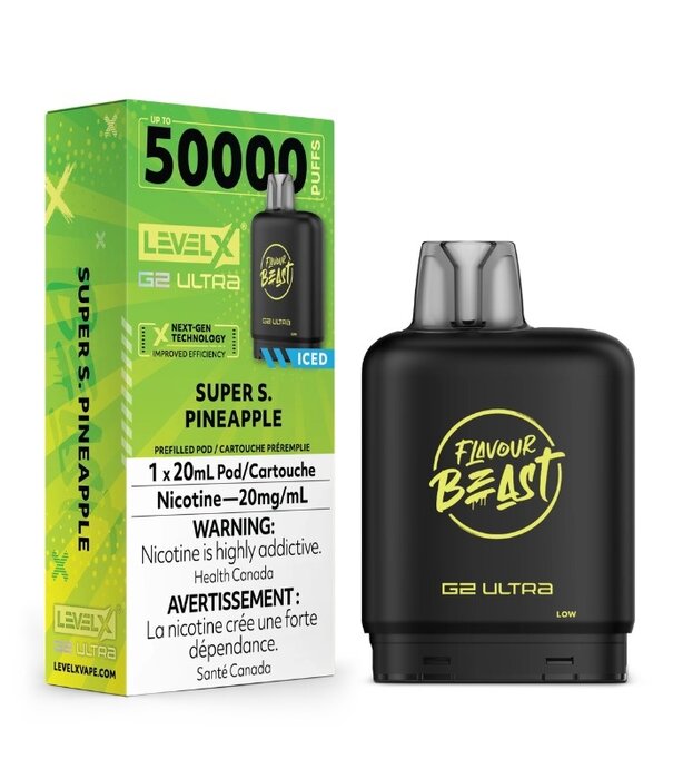 level X Super Sour Pineapple Ice Flavour Beast Level X G2 Ultra 50k Disposable Vape Pod