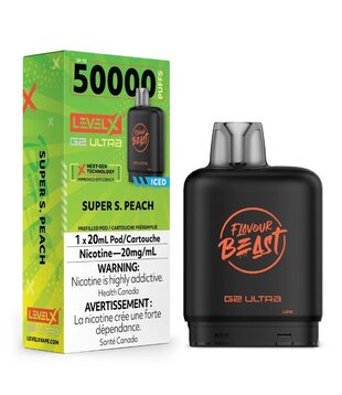 Super Sour Peach Ice Flavour Beast Level X G2 Ultra 50k Disposable Vape Pod