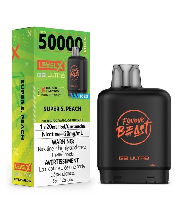 level X Super Sour Peach Ice Flavour Beast Level X G2 Ultra 50k Disposable Vape Pod