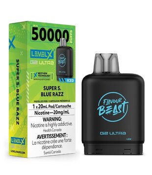 Super Sour Blue Razz Ice Flavour Beast Level X G2 Ultra 50k Disposable Vape Pod