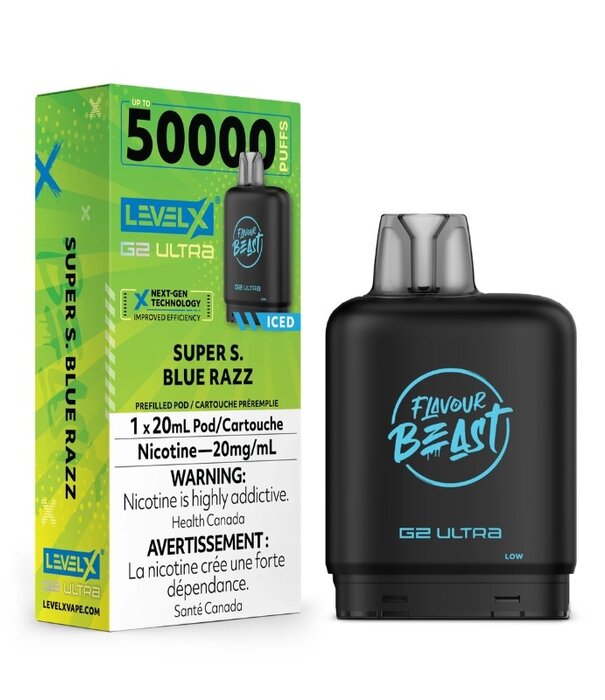 level X Super Sour Blue Razz Ice Flavour Beast Level X G2 Ultra 50k Disposable Vape Pod