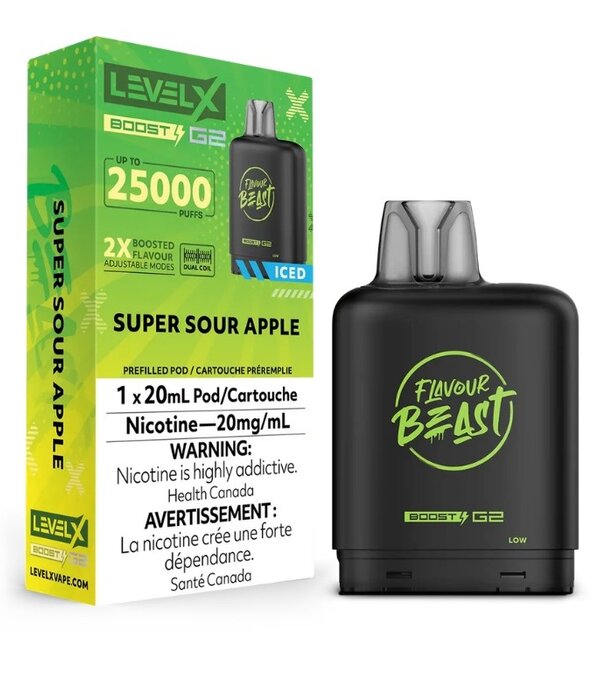 level X Super Sour Apple Ice Flavour Beast Level X G2 Ultra 50k Disposable Vape Pod