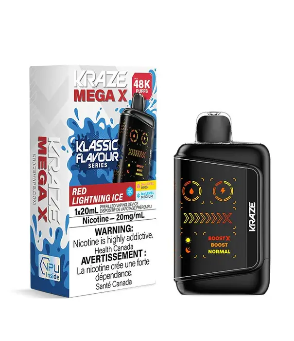 Kraze Red Lightning Ice Kraze Mega X 48k Rechargeable Disposable