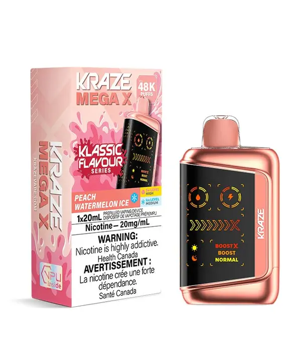 Kraze Peach Watermelon Ice Kraze Mega X 48k Rechargeable Disposable