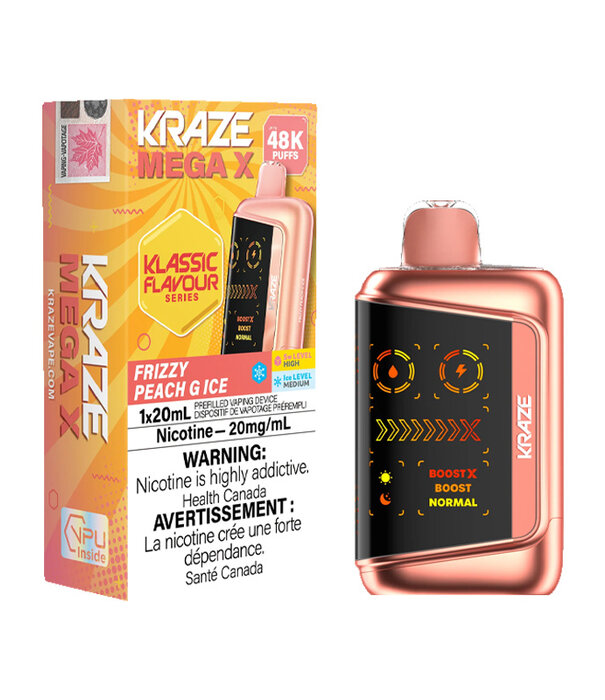 Kraze Frizzy Peach G Ice Kraze Mega X 48k Rechargeable Disposable