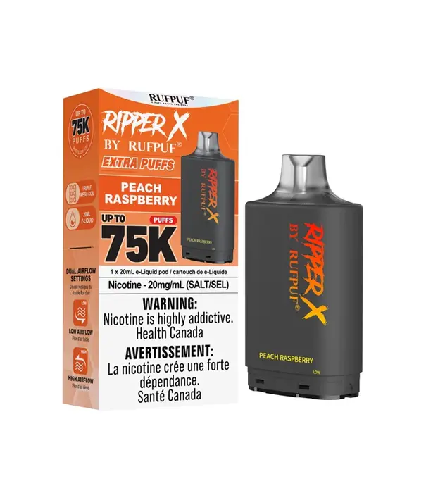 Ripper X by RUFPUF Peach Raspberry Ripper X by RUFPUF 75k Disposable Vape Pod