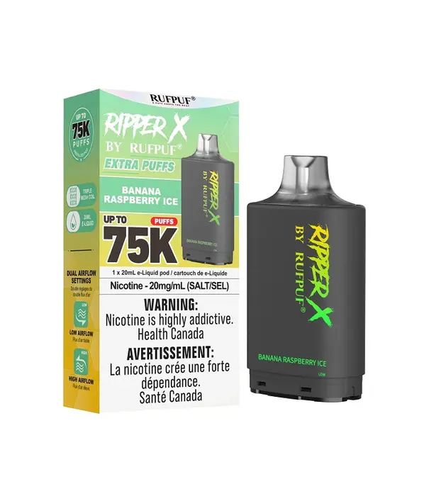 Ripper X by RUFPUF Banana Raspberry Ice Ripper X by RUFPUF 75k Disposable Vape Pod