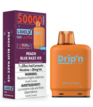 Peach Blur Razz Ice Drip’N Level X G2 Ultra 50k Disposable Vape Pod
