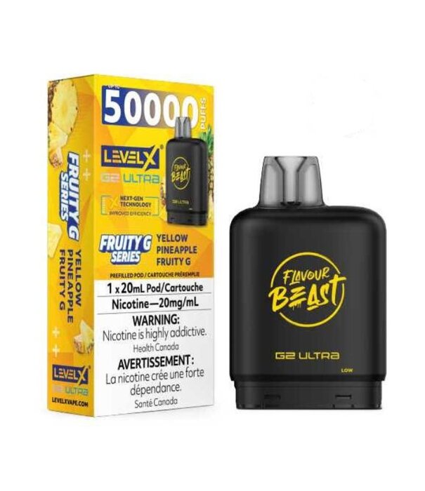 level X Yellow Pineapple Fruity G Flavour Beast Level X G2 Ultra 50k Disposable Vape Pod