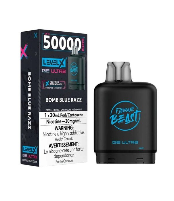 level X Bomb Blue Razz 10mg flavour Beast Level X G2 Ultra 50k Disposable Vape Pod