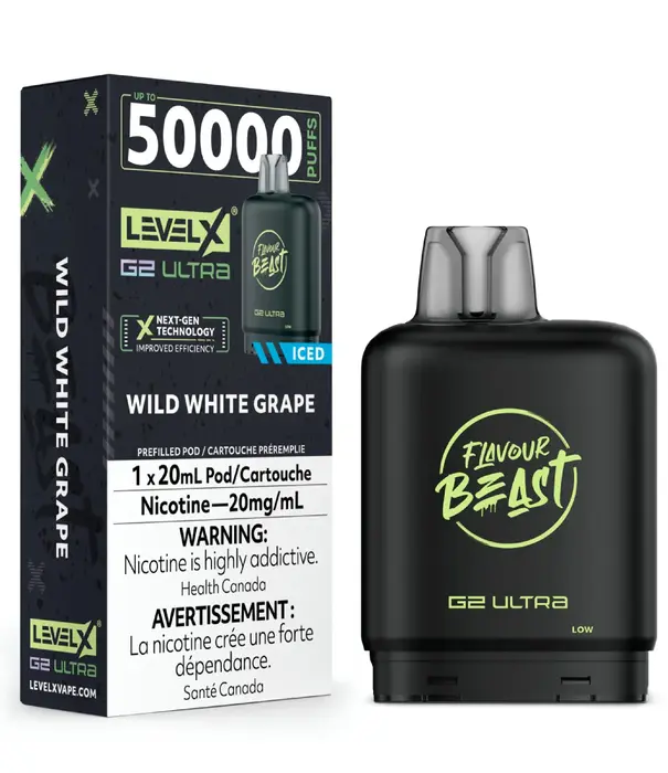 level X Wild White Grape Ice 10mg Fkavour Beast Level X G2 Ultra 50k Disposable Vape Pod