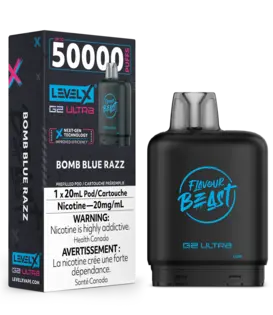 Bomb Blue Razz Zero Nic Flavour Beast Level X G2 Ultra 50k Disposable Vape Pod