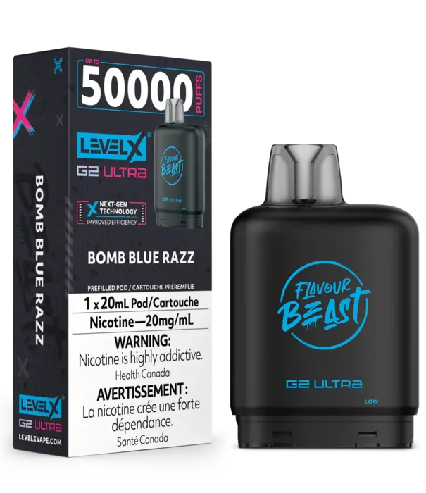 level X Bomb Blue Razz Zero Nic Flavour Beast Level X G2 Ultra 50k Disposable Vape Pod