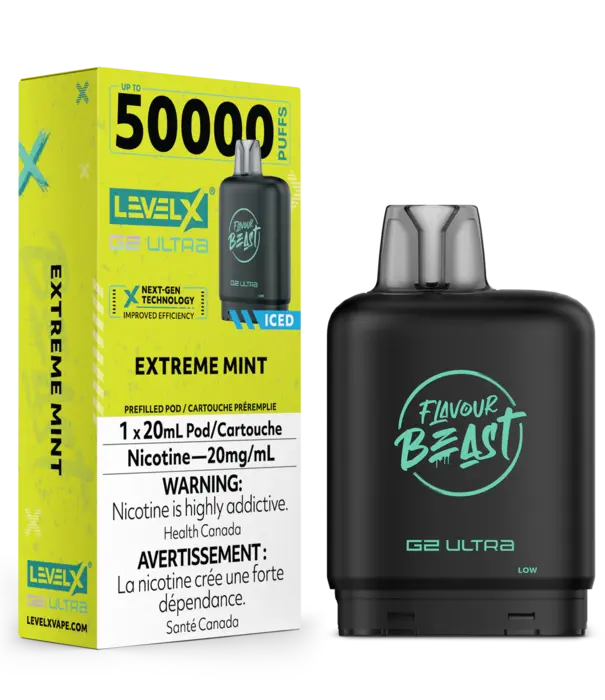 level X Extreme Mint Zero Nic Flavour Beast Level X G2 Ultra 50k Disposable Vape Pod