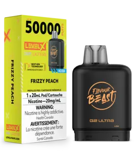 Frizzy Peach Ice Zero Nic Flavour Beast Level X G2 Ultra 50k Disposable Vape Pod