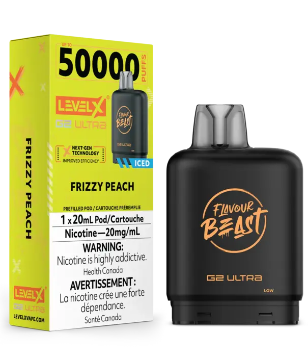 level X Frizzy Peach Ice Zero Nic Flavour Beast Level X G2 Ultra 50k Disposable Vape Pod