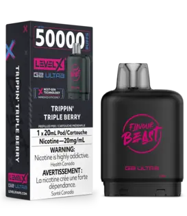 Trippin Triple Berry Zero Nic Flavour Beast Level X G2 Ultra 50k Disposable Vape Pod
