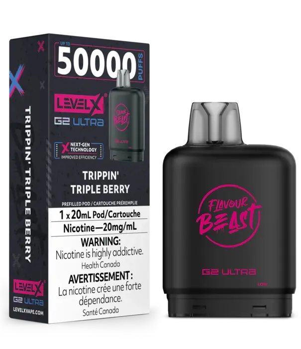 level X Trippin Triple Berry Zero Nic Flavour Beast Level X G2 Ultra 50k Disposable Vape Pod