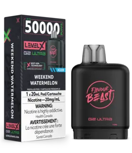 Weekend Watermelon Ice Zero Nic Flavour Beast Level X G2 Ultra 50k Disposable Vape Pod