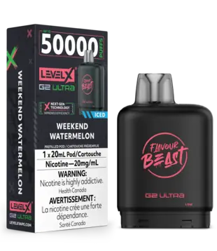 Weekend Watermelon Ice Zero Nic Flavour Beast Level X G2 Ultra 50k Disposable Vape Pod